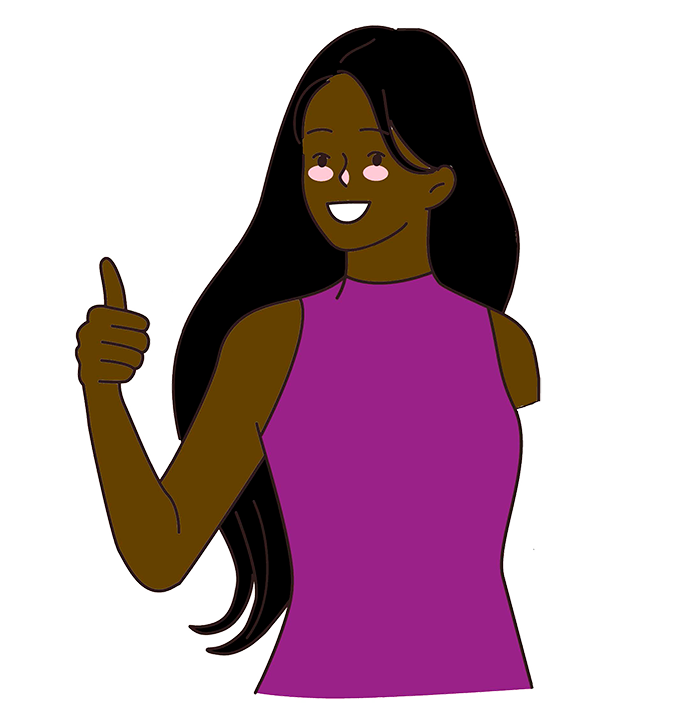 Mujer positiva. Dedo pulgar levantado