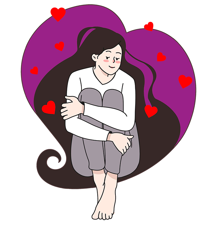 Mujer sentada dentro de un corazón